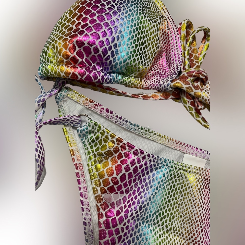 Holographic Snake Print Triangle Halter Cheeky Bikini Set - Picture 5 of 11